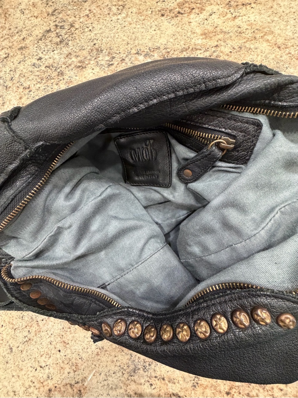 Civivo 93  Black Leather Shoulder Bag Made in Italy with Antique Gold Studs - Picture 10 of 12